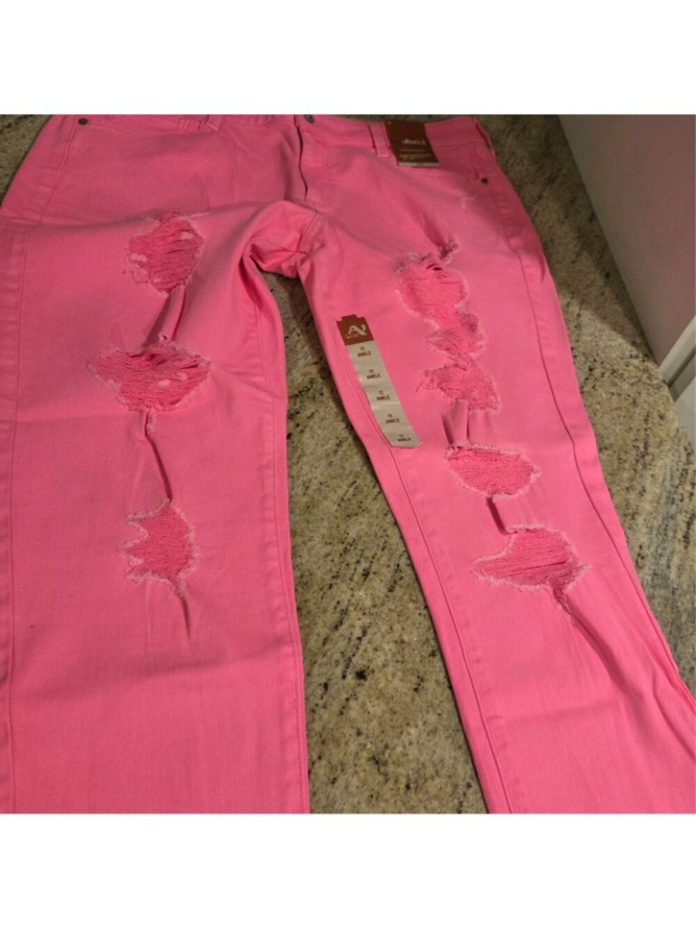 New! Arizona Jeans 17 Juniors 36x27" Neon Hot Pink Ankle Mid Stretch Distressed - Picture 7 of 13